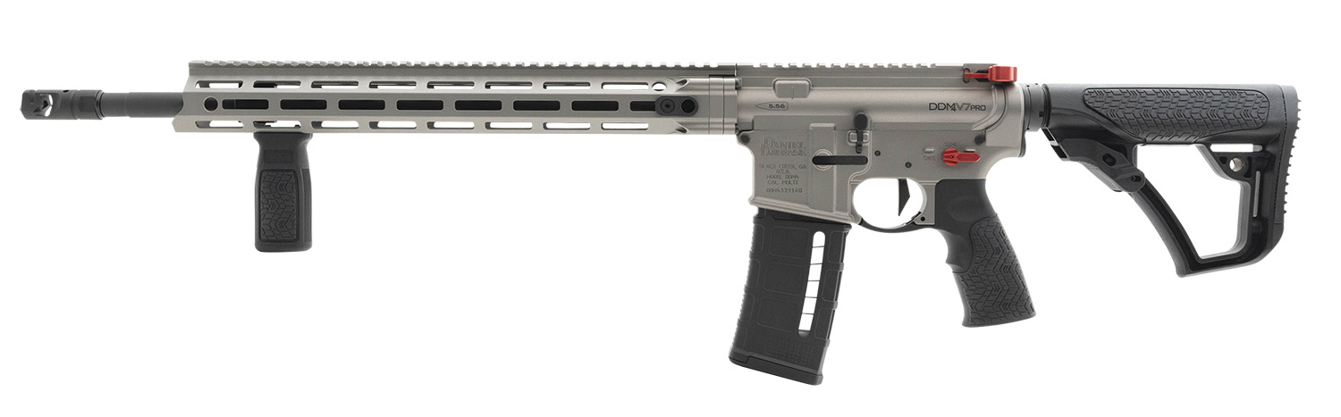 Daniel Defense 0212809385047 DDM4 V7 Pro 5.56x45mm NATO 18″ 30+1, Gun Metal Gray Rec, Black OEM Overmolded Stock & Grip, Geissele Trigger, Red Radian Acc.