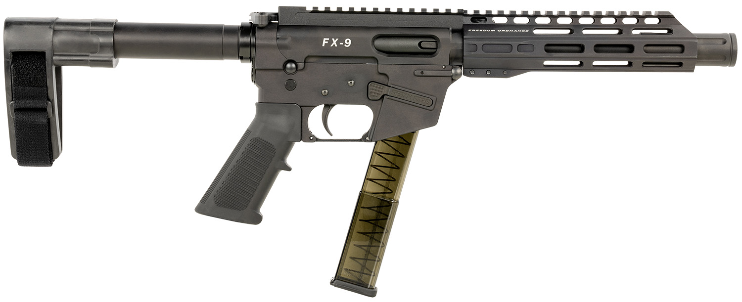 FREEDOM ORDNANCE FX9P8SBM FX-9  9mm Luger 31+1 8″ Black Nitride Steel Barrel, M-LOK Handguards, Black Anodized Aluminum Picatinny Rail Receiver, Black SB Mini Brace, AR15 Grip